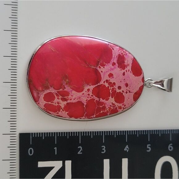 Pendant Silver Tone Fuschia Pink Stone Pendant #0191 - Picture 5 of 7